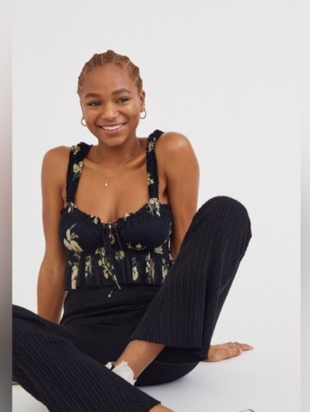 Urban Outfitters Libby Floral Cropped Lace Up Raw Hem Camisole Top